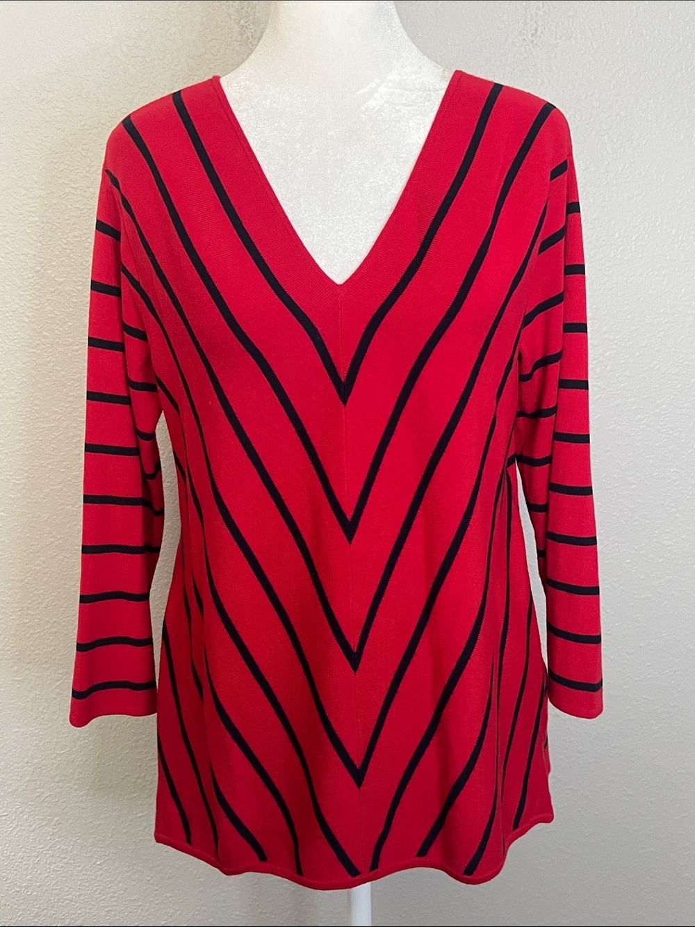 Talbots Chevron Stripe VNeck Sweater Red/Black Size XSmall